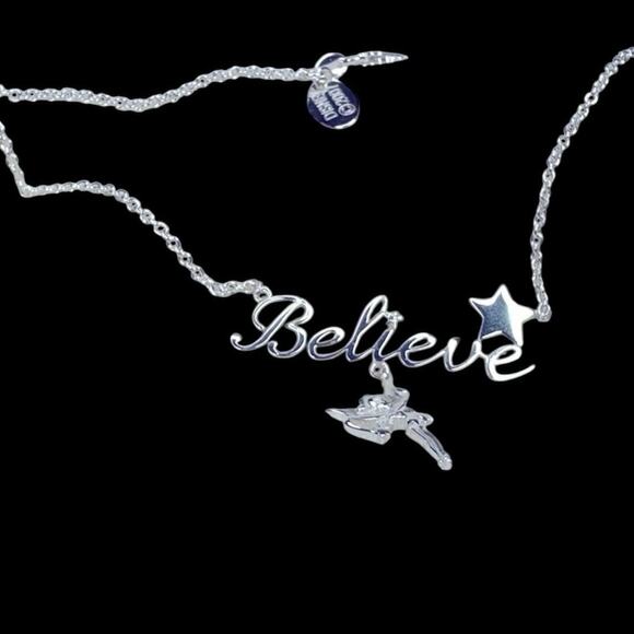 Disney Tinkerbell “Believe” Pendant – Sterling Silver Necklace with Chain - Picture 1 of 16